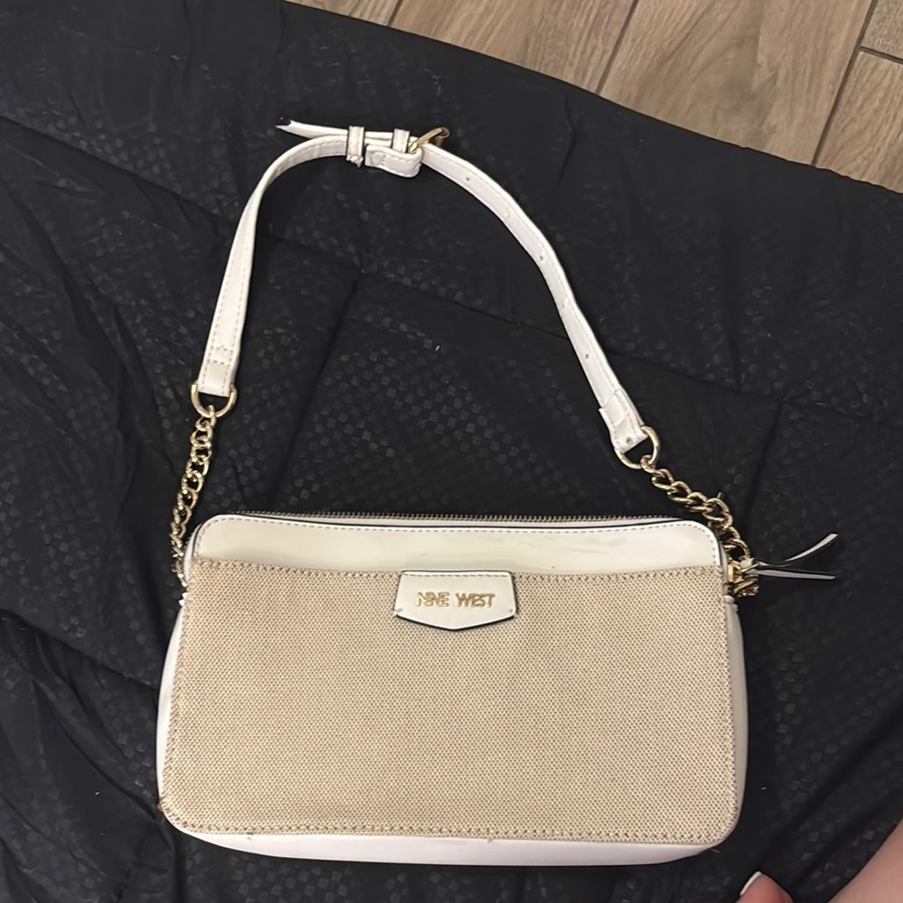 Nine West Tan and White Classic Shoulder Bag